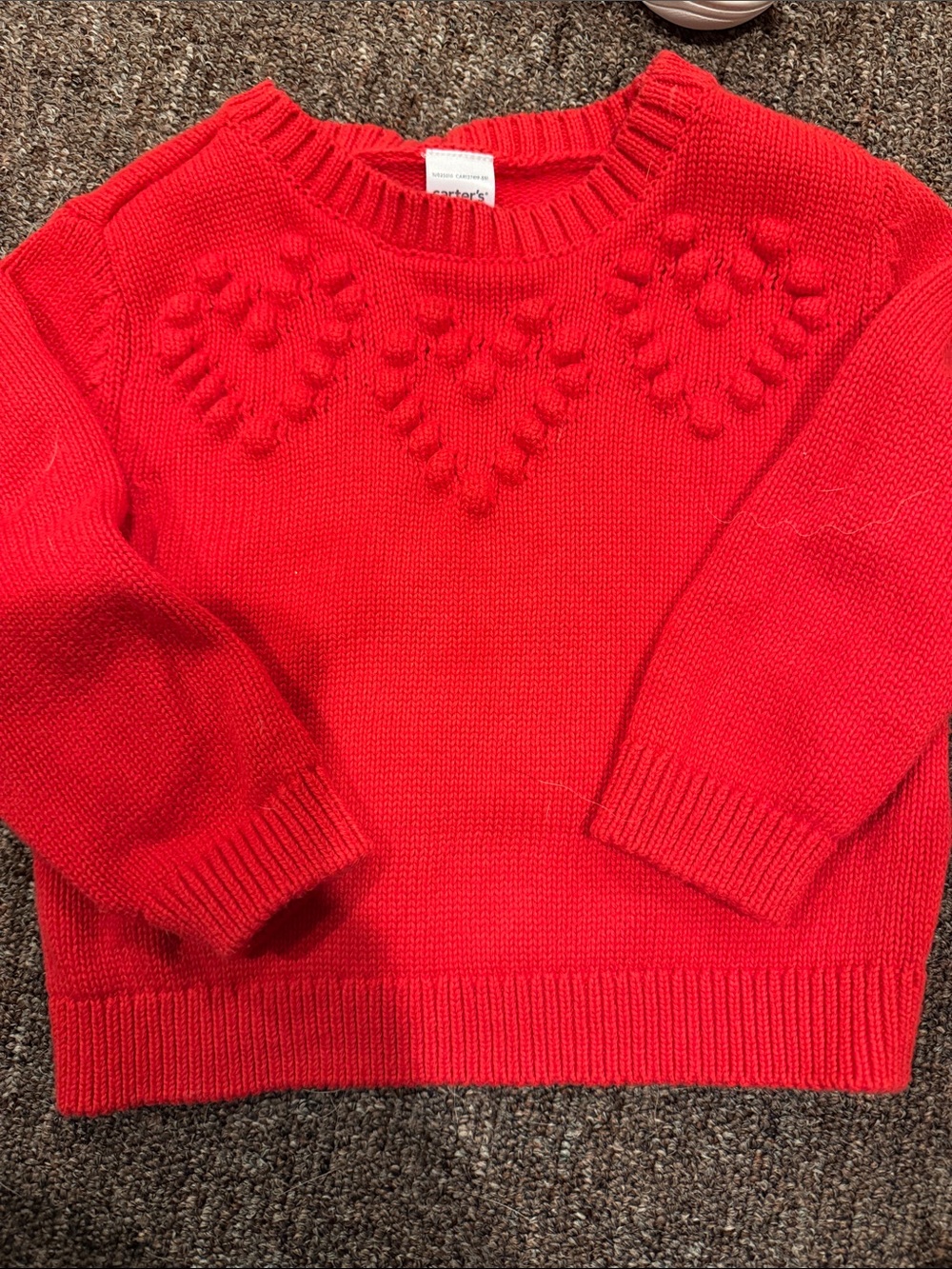 Carter's Bright Red Crewneck Sweater with Heart Pom Details